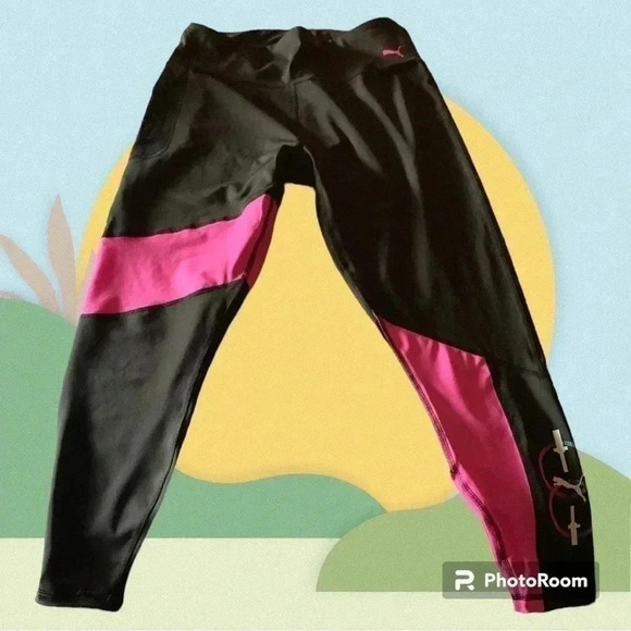 Puma Pink & Black Womens Workout Pants Size L - Picture 6 of 7